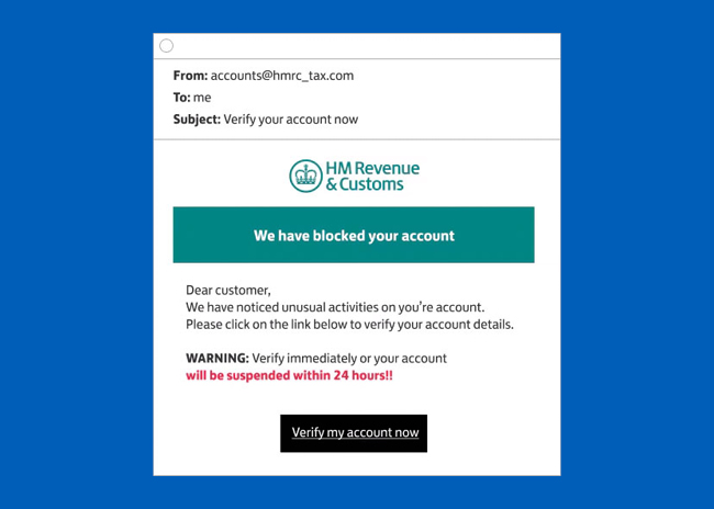An example of a fake HMRC email used by scammers