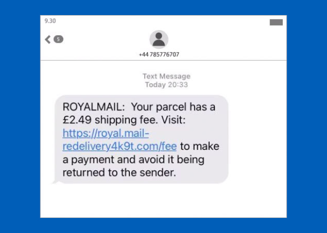 An example of a fake royal mail SMS used by scammers