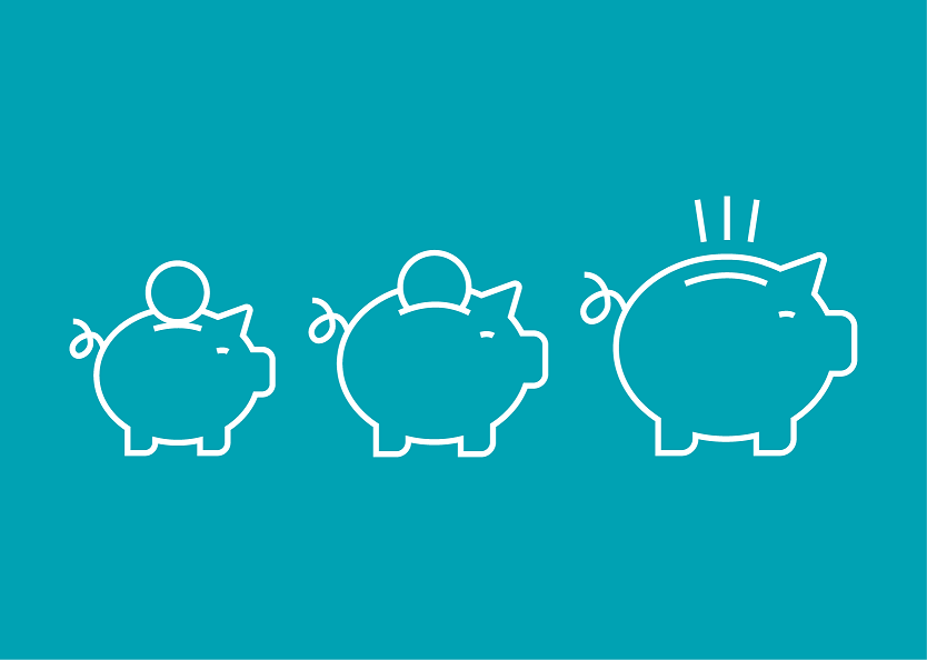 three piggy banks in a line 