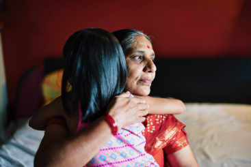Mother and daugther embracing