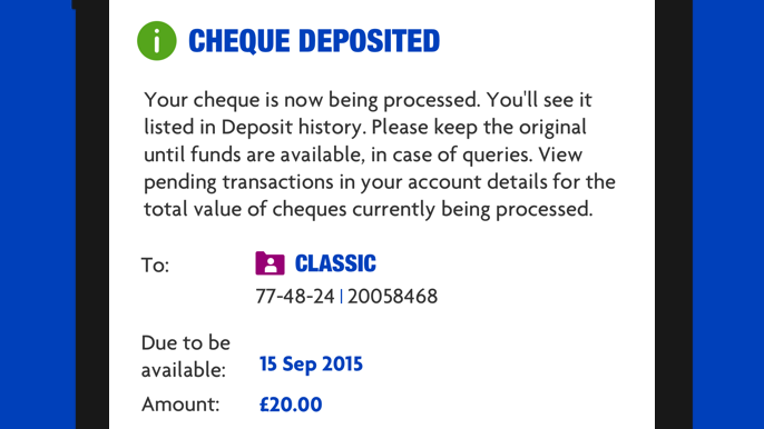 Cheque Deposits Step 9