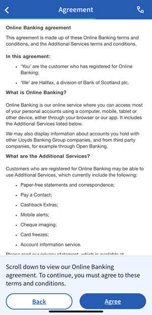 Agreement screenshot from app.