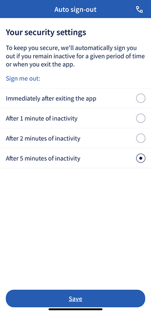 Auto sign-out screenshot from app.