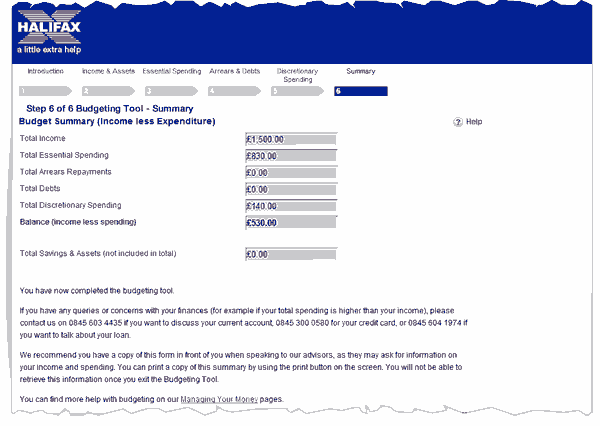 Budget Tool Screenshot Image