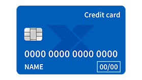 Mid-blue credit card showing dummy details in white with the expiry date highlighted