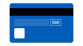 Mid-blue credit card showing the back of the card with the security number highlighted