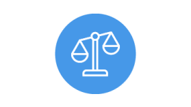 Light blue circle background with a white outline of a weiging scales in the middle