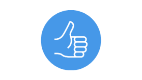 Light blue circle background with a white outline of a thumbs-up sign in the middle