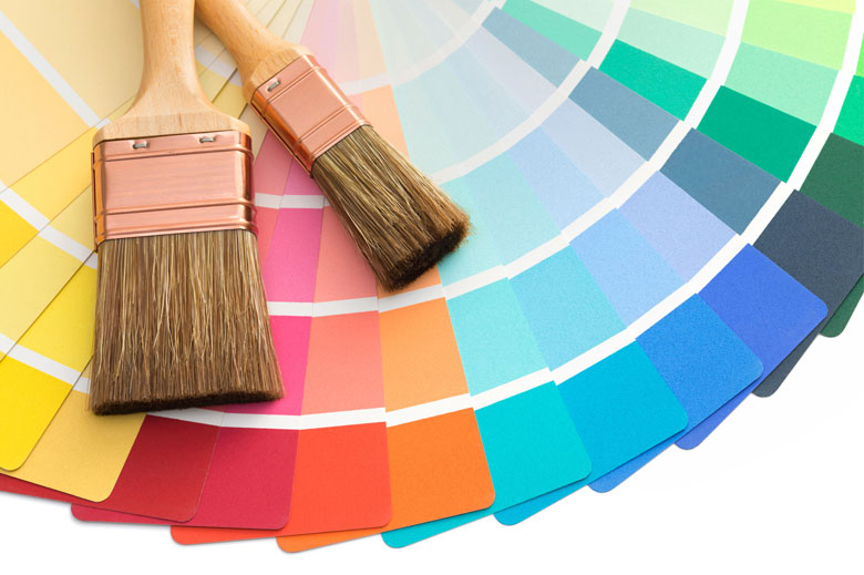 Paintbrushes and colour charts