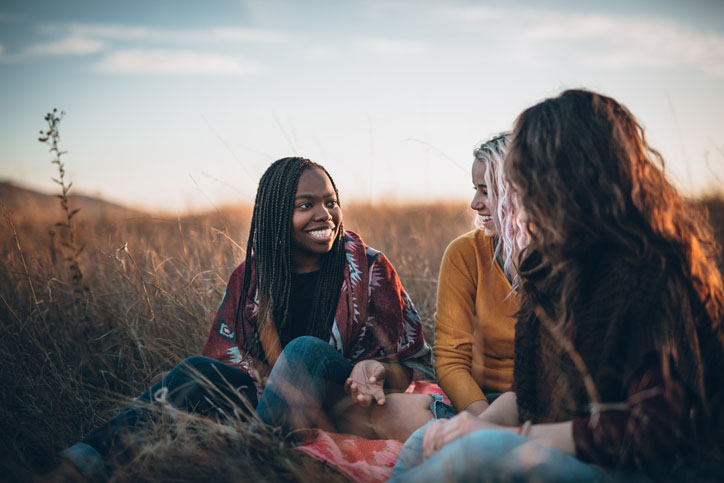 Group of young women in a field