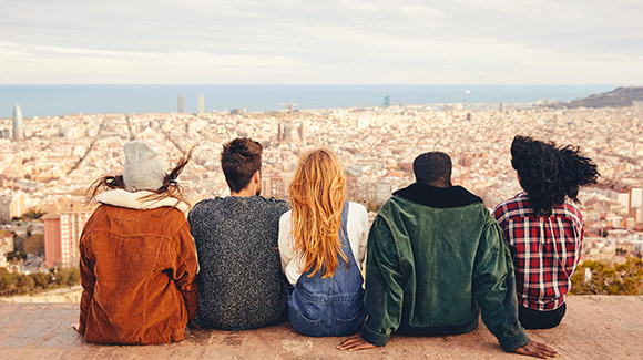 friends looking at a city