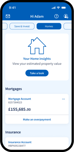 The Halifax app mortgage options screen, including the HelloHome link as the second option.