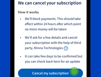 Screenshot of step 2 to cancel subcriptions in the app
