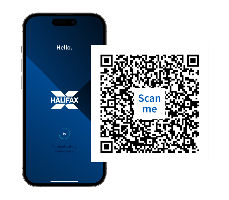 Image of Halifax Mobile Banking app and QR code
