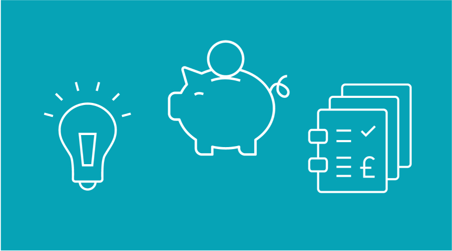 lightbulb piggybank and notepad